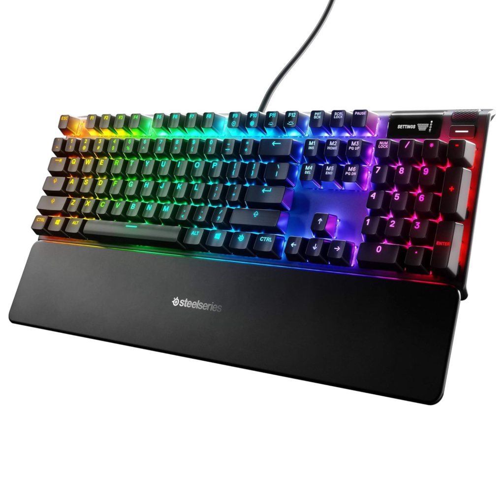 SteelSeries Apex 7 – Melhor teclado gamer personalizável, com display OLED e switches mecânicos de alto desempenho.